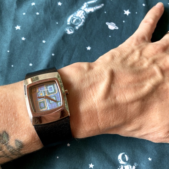 Fossil Watch Mosaic Dial Black Leather Band - Picture 5 of 6